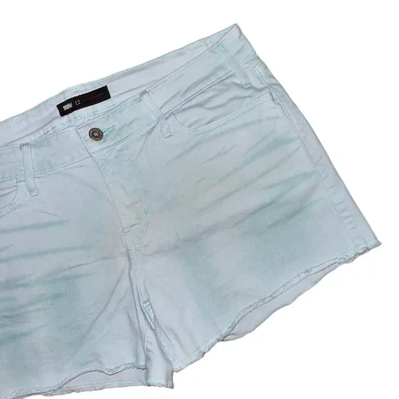 Levis Distressed Frayed Raw Hem Aqua Blue Denim Jean Shorts Womens 12 - Picture 3 of 7